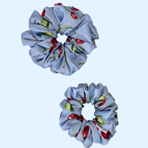 Scrunchie satynowa - Błękitna Wiśnia