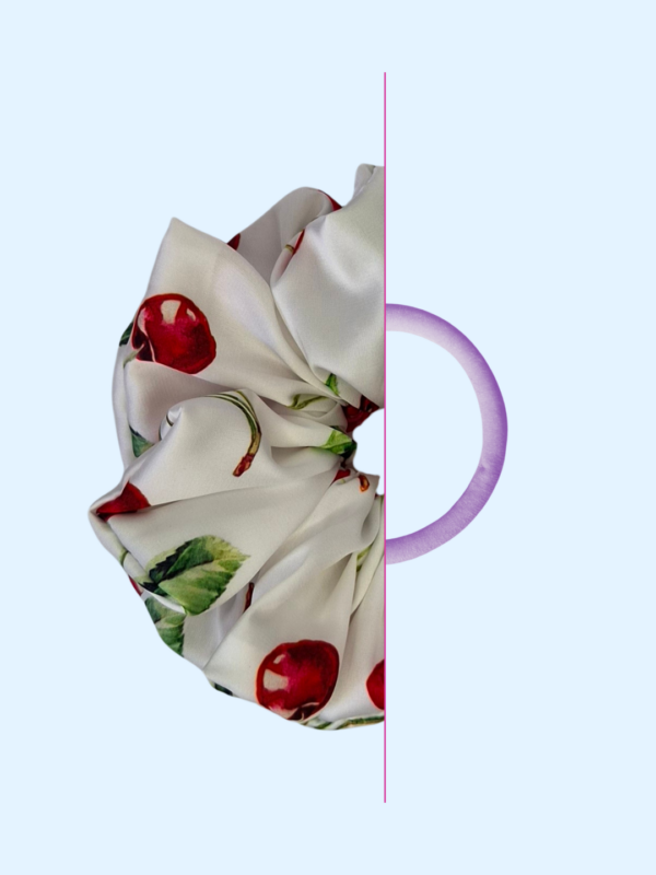 Scrunchie satynowa - Biała Wiśnia