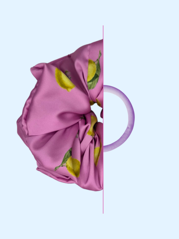 Scrunchie satynowa - Różowe cytryny