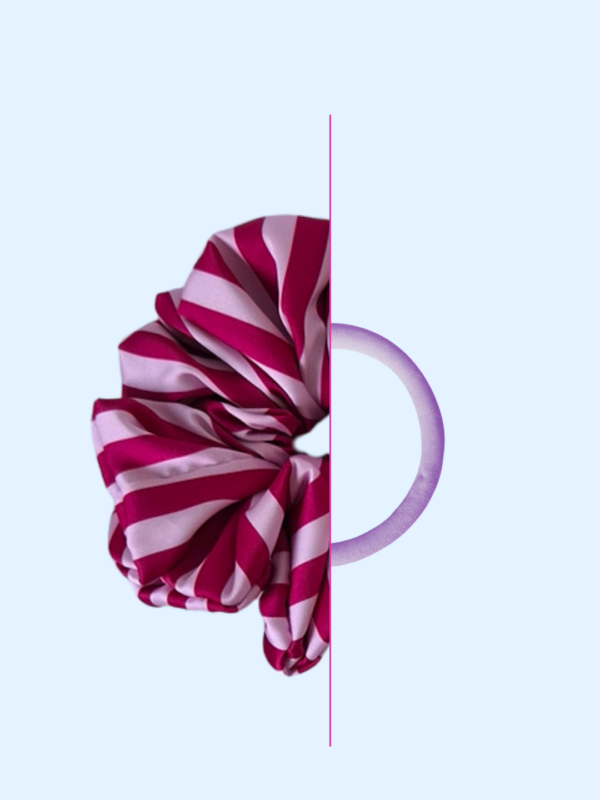 23 Scrunchie satynowa - Raspberry stripes