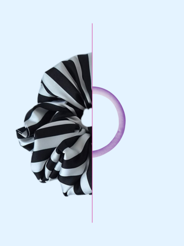 Scrunchie satynowa - Black&white stripes