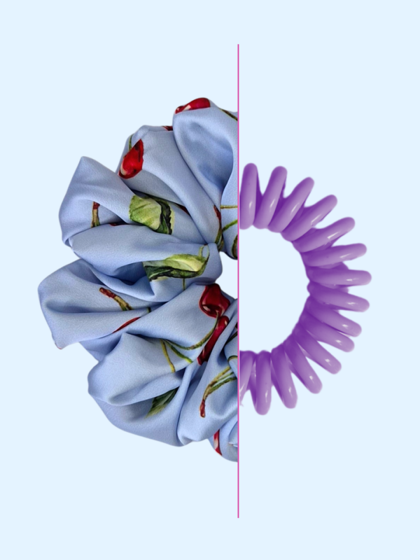 Scrunchie satynowa - Błękitna Wiśnia