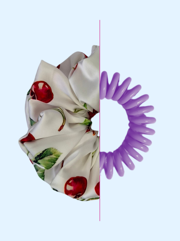 Scrunchie satynowa - Biała Wiśnia