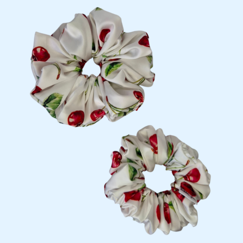 Scrunchie satynowa - Biała Wiśnia