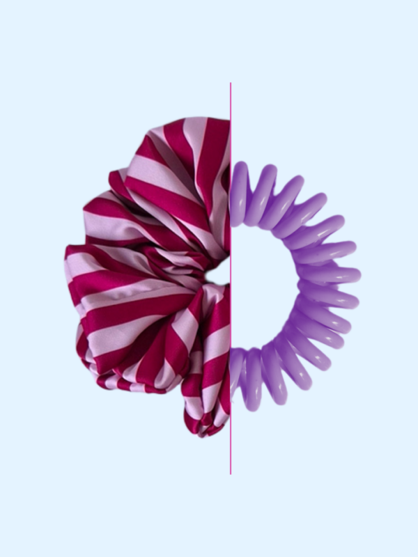 50 Scrunchie satynowa - Raspberry stripes