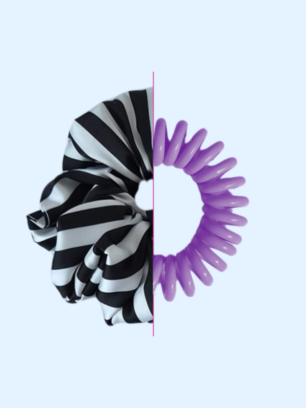 Scrunchie satynowa - Black&white stripes