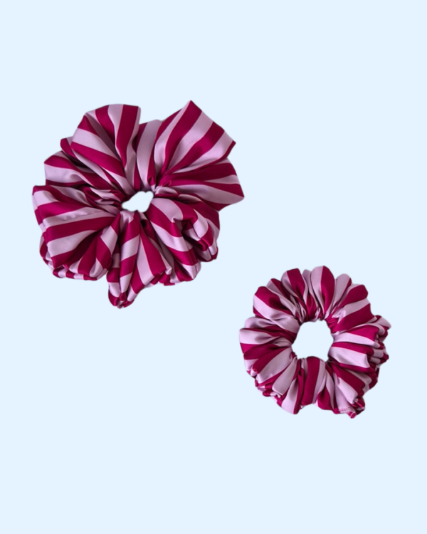 64 Scrunchie satynowa - Raspberry stripes