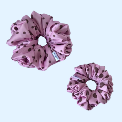 Scrunchie satynowa - Choco dots